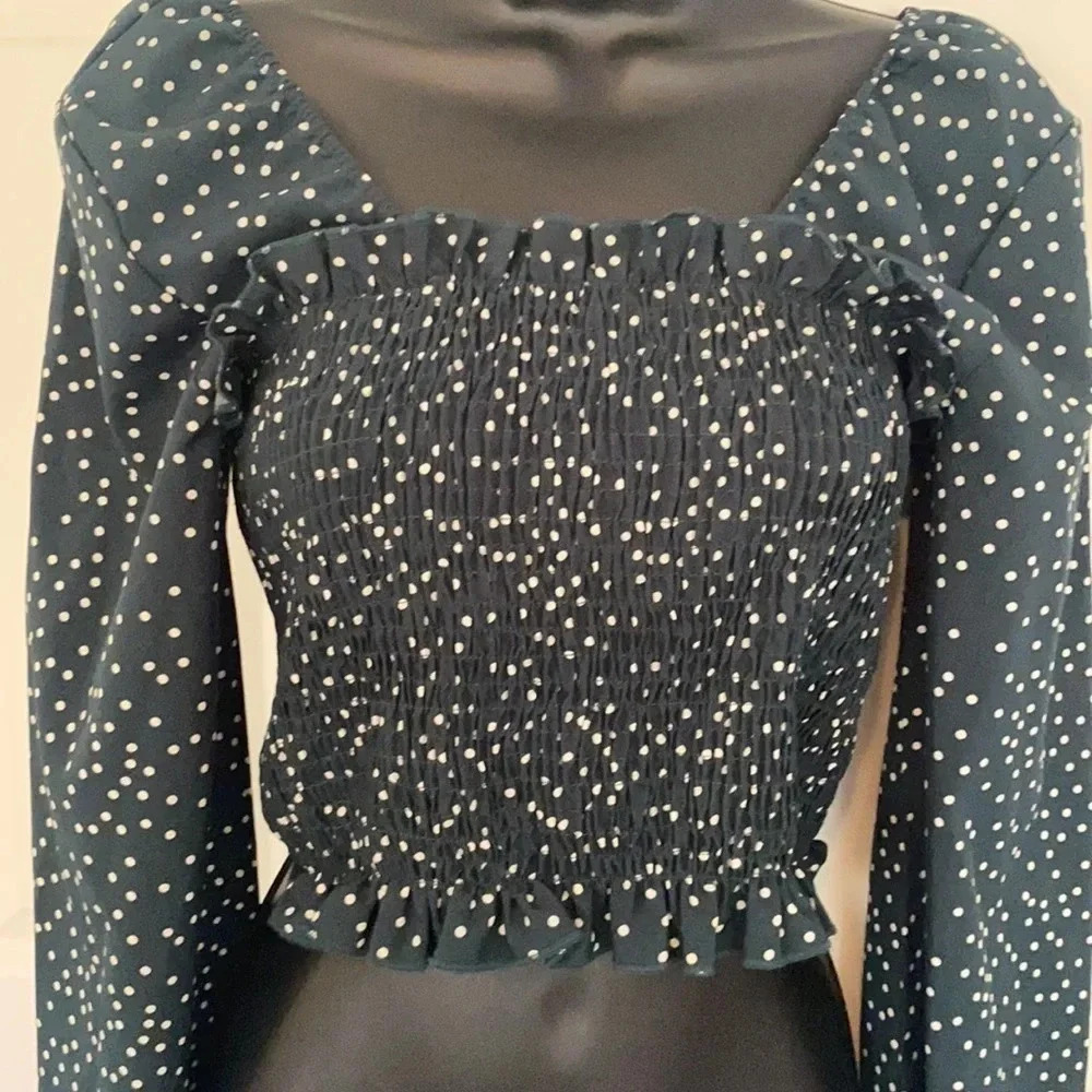 SHEIN square neck polka dot Shirt size small green and white